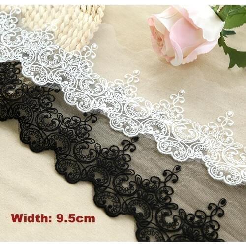 1Yard Width:9.5cm(3.80"inch) 2 Colors Stylish Embroidered Mesh Garment Lace Trims DIY Sewing Accessories(ss-2989)