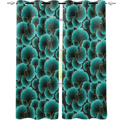 Aqua Ginkgo Biloba Texture Luxury Window Curtains Home Decor Living Room Curtains Bathroom Bedroom Window Drapes