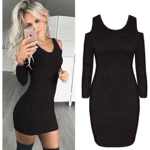 Party Strapless Dress Women Fashion Solid O-Neck Long Sleeve Office Lady Summer Slim Casual Mini Dress Plus Size