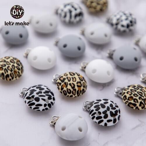 Lets Make 3pcs Baby Pacifier Clip Three Holes Leopard Marble Round Silicone Holder Clip Infant Nipple Clasps Baby Product