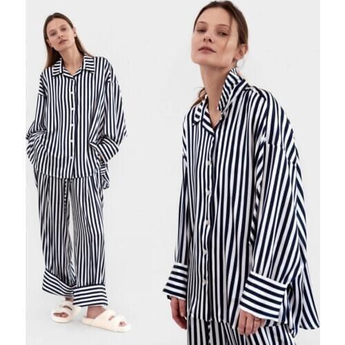 Women Stripe Sleepwear Two Piece Bathrobe Home Dressing Black&White Womens Designer Pyjamas Femme Lingerie