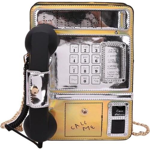 Telephone Shape Chain Shoulder Bag for Women Fashion Crossbody Bag Red Casual Female Purses and Handbags Designer Bag Pu Leather