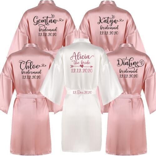 Sisbigdey Personalized writing Bride Robe women custom name wedding date Peignoir bridesmaid best gift bridal pink bridal robes