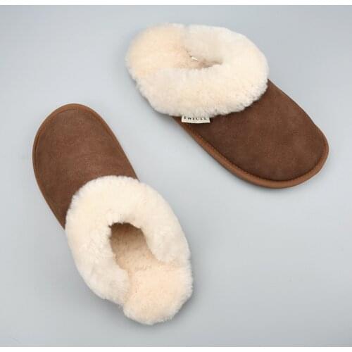 Winter wool slippers womens natural fur all-in-one home shoes real pure wool mens large size non-slip bottom thick slippers