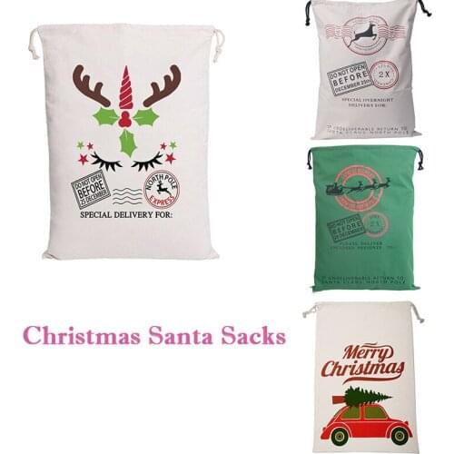 1Pcs Christmas Santa Sacks Large Capacity Candy Toy Bag Claus Tree Ornament Drawstring Home Supplier Canvas Storage Gift Bag