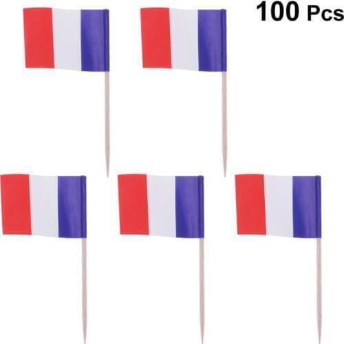 100pcs France Flag Shape Picks Cake Toppers Decorative Cupcake Muffin Food Fruit Picks Halloween Festival Birthday Party Favors