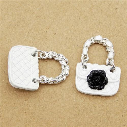 Julie Wang 2PCS Enamel White Purse Charms Handbag Alloy Gold Tone Women Bag Necklace Bracelet Jewelry Making Accessory