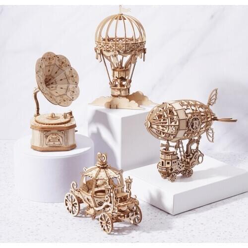 3D Three-dimensional Puzzle Model Handmade Diy Wooden Assembly Desktop Ornaments Airship Hot Air Balloon Family Ornaments