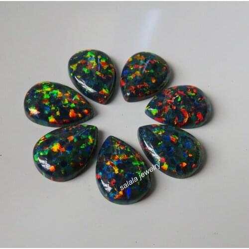 50 pcs/lot 10x14mm Oval Flatback Opal OP32 Pear Cabochon Black Fire Opal, Synthetic Pear Cabochon Black Fire Opal Stone