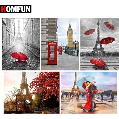 HOMFUN Diamond Painting Full Square/Round Drill 5D DIY "Tower couple scenery" Daimond Embroidery Rhinestone Cross Stitch Decor