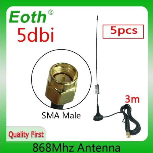 868Mhz 915MHz LORA Mhz Gsm Antenna 5P 3G 5dbi Sma Male With 300cm Cable RG174 Sucker Antenna