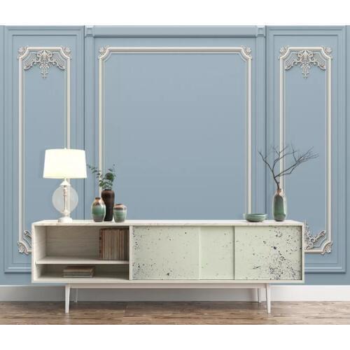 3d three-dimensional simple European blue decoration carved TV background wall paper murals
