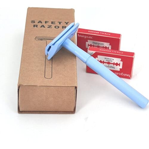 Green Double Edge Safety Razor ,Female Sustainable Superior Shaving For Women With 15 PCS Recyclable Stainless Steel Blades