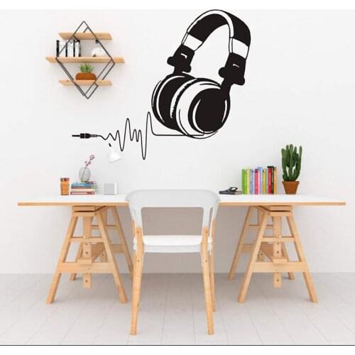 Large Music Headphones Audio Pulse Wall Decal Playroom Teen Room Earphone Wall Sticker Bedroom Vinyl Home Decor