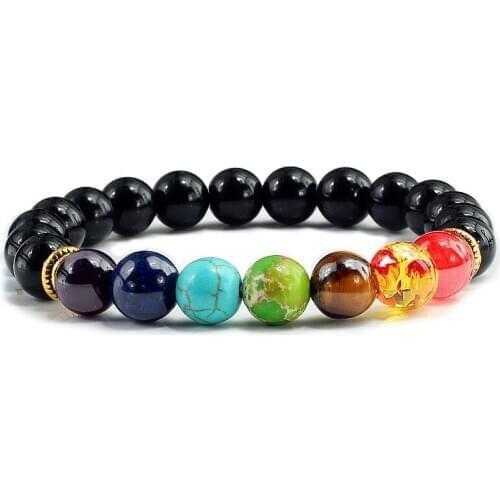 7 Chakra Natural Stone 8mm Beads Bracelet Men Onyx Tiger Eye Lava Energy Bracelet Reiki Healing Yoga Buddha Jewelry For Women
