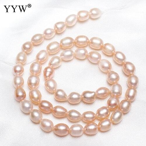 6-7mm Pink Cultured Rice Freshwater Pearl Beads Jewelry Making Beads Bulk Diy Making Necklace Bracelet Earrings 0.8mm 14.5inch