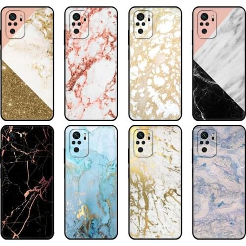 Black tpu Case For Xiaomi Redmi 9T Case Redmi Note 9T Note 10 5G 4G Pro 10S Case gold marble collage