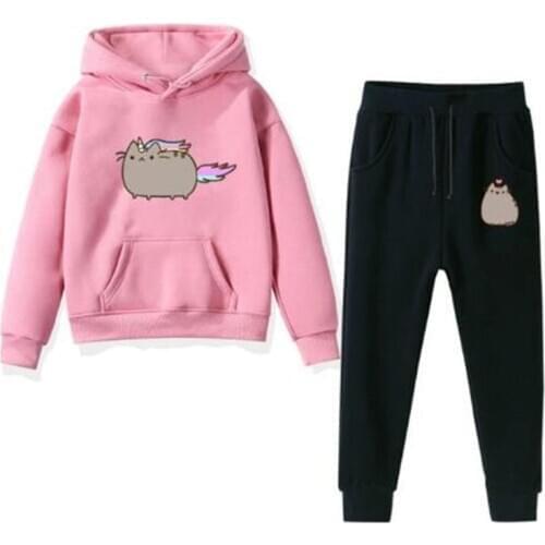 Kids pusheen Sweatshirt Pants Suit Children Sweatshirts Hoodies Boys Girls Beautiful Sportswear Pullover Hoodies Birthday Gift