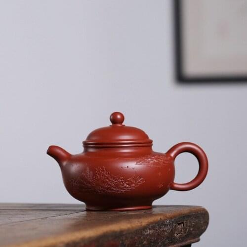 250cc Chinese Yixing Zisha Red Clay DahongpaoNi Handmade Huaying Teapot
