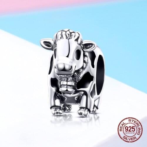 Hot sell authentic 925 sterling silver animal cute cow fit Pandora bracelet retro charm for women wedding jewelry gift making