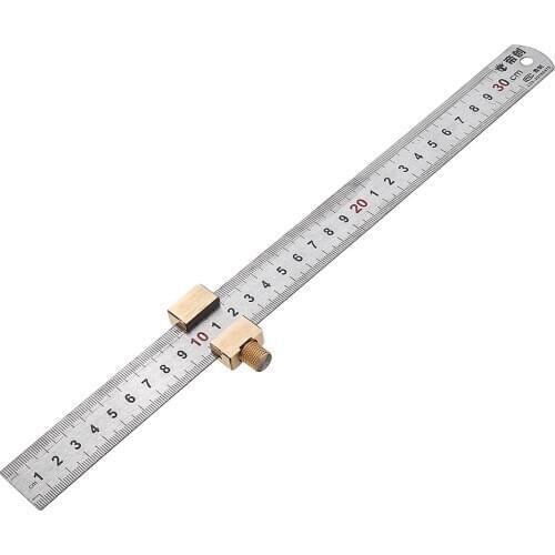 Woodworking Metric and Inch Line Scribe Ruler Positioning Measuring Ruler 300mm Marking T-Ruler Woodworking Tool