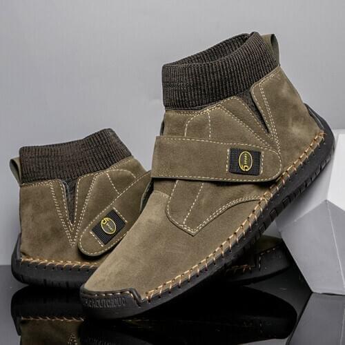 EMOSEWA New Winter Outdoor Men Leather Boots Safety High-Top Ankles Boots Comfortable Safety Warm Non-Slip Business Mens Boots