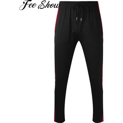 Man Spring Autumn Casual Running Gym Sports Pants Elastic Waistband with Drawstring Side Patchwork Sport Fitness Pants Trousers