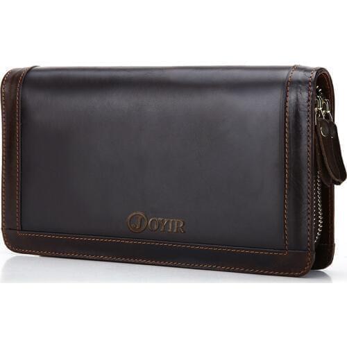 Men Wallet Genuine Leather Big Capacity Wallet 2 Zipper Men Purse Fashion Male Phone Long Wallet Man Clutch Bag Cartera Hombre