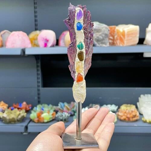 Natural Electroplated Purple Seven Chakras Tourmaline Mineral Home Office Decor