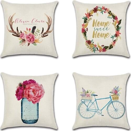 New Rose Flower Throw Pillow Cover Spring Bicycle Pillowcase Sweet Summer Cushion Covers 45x45cm Pillow Case For Home Decor Sofa
