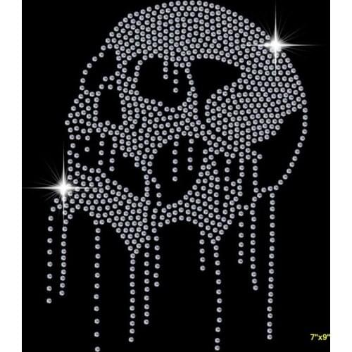 New Design DRIPPING SKULL Sparkling Diamonte Rhinestone Transfer Iron On Motif Hotfix Design