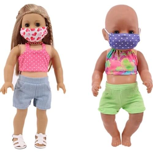 New Pattern Fashion Mask + Suspender + Shorts 3-piece Suit Fit 18 Inch American&43cm Baby New Born Doll Clothes Accessories