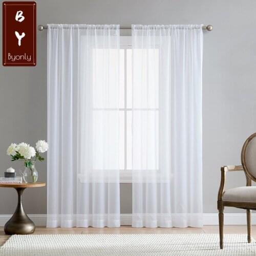 Mordern Simple Sheer Window Curtains Tulle Modern Voile Curtain Window Drapes Solid White for Kitchen Living Room