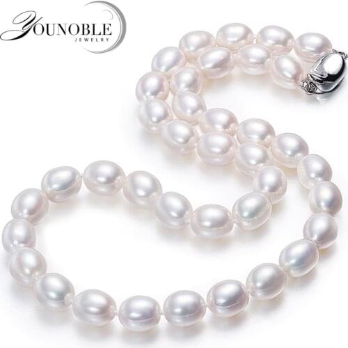 Real Natural Freshwater Pearl Necklace For Women,Wedding White Strand Necklace Pearl Collar Anniversary Gift