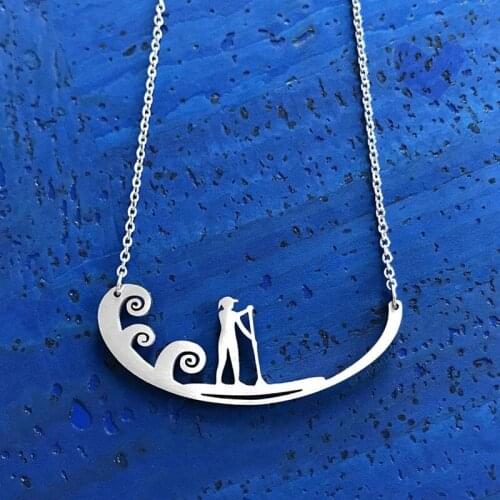 Paddleboarder Stainless Steel Necklace For Women Men Choker Sport Jewelry Rower Surfing Canoe Boat Kayaking Pendant Surf Collare