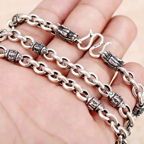 100% 925 Silver Tibetan Six Words Proverb Necklace Sterling Tibetan Dragon Necklace Power Dragon Necklace Man Jewelry Gift