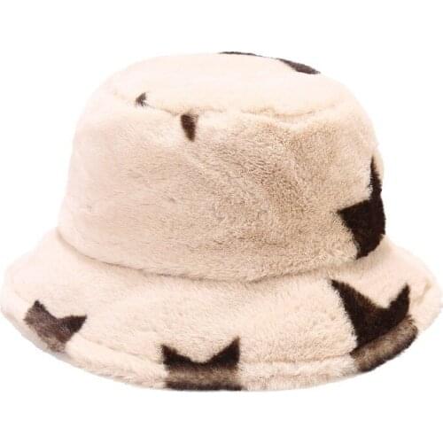 Winter Outdoor Faux Fur Rabbit Bucket Hat Women Girl Fisherman Hat Vacation Panama Thickened Soft Warm Sun hat