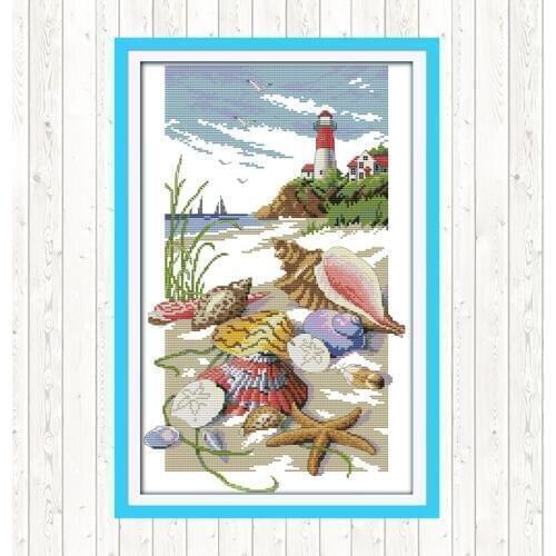 Sailing Chinese Cross Stitch Lighthouse Decor Painting 14ct 11ct Counted Printed on Canvas DMC Embroidery Kit DIY Needlework Kit