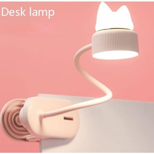 Clip-On Cat Table Lamp Portable Desk Light Learning Reading Light USB Charging Led Cute Lamp Pink/White/Green