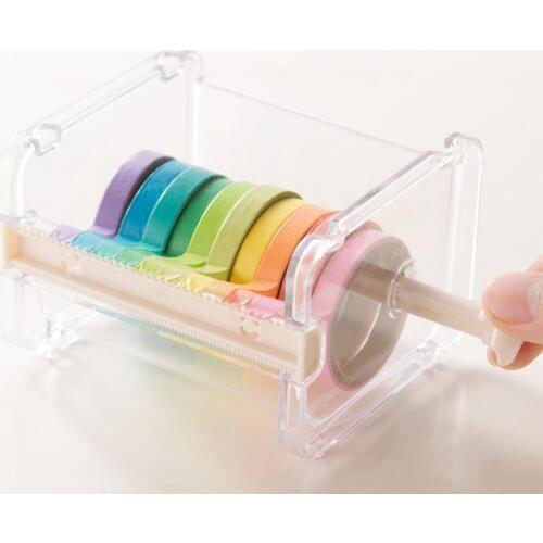 Portable Transparent Adhesive Tape Dispenser Cutter Desk Washi Tape Holder Storage Box Organizer Office School Stationery Supply