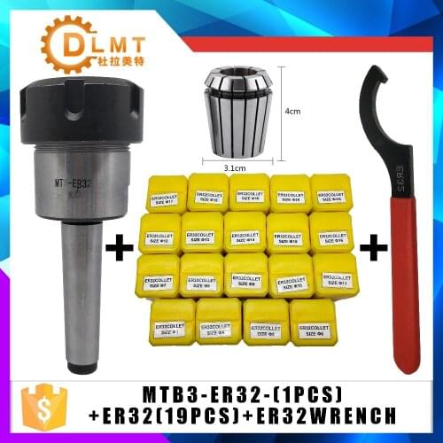 ER32 Spring Clamps 19PCS MT3 ER32 M14 1PCS ER32 Wrench 1PCS Collet Chuck Morse Holder Cone For CNC Milling Lathe tool