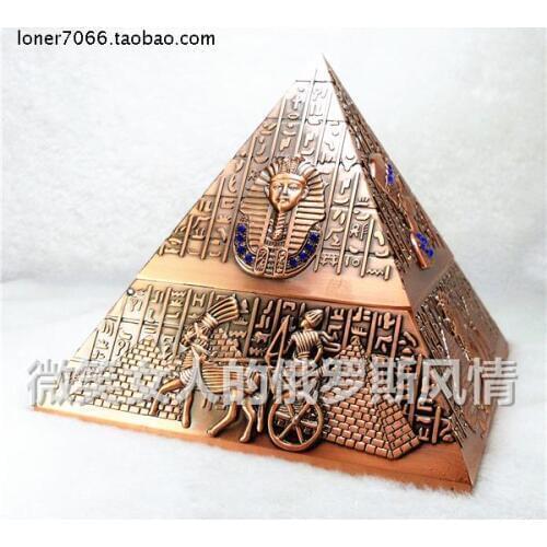 Russian silver-tin alloy ashtray Egyptian pyramid red bronze purple-gold spherical polychrome