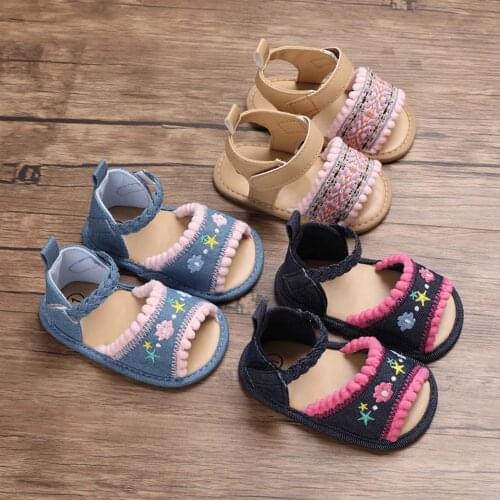 Baby Girls Sandals Embroidered Flower Summer Flat Shoes Infant First Walkers Casual Soft Bottom Non-Slip Breathable Baby Shoes