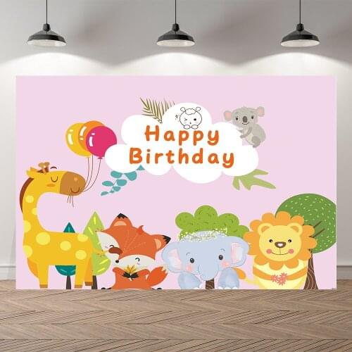 Seekpro Cartoon Cute Animals Safari Wonderland Baby Backdrop Customized Kids Birthday Party Decorations Background Photocall