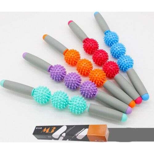 Gym Muscle Massage Roller Yoga Stick Body Massage Relax Tool Muscle Roller Sticks with 3 /5 Point Spiky Ball