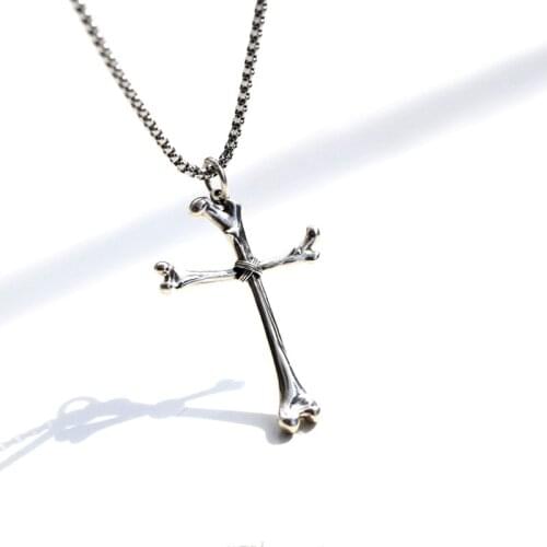 Unique 316L Stainless Steel Bone Cross Pendant Necklace Men Women Punk Hiphop Skeleton Cross Necklace Trend Fashion Jewelry Gift
