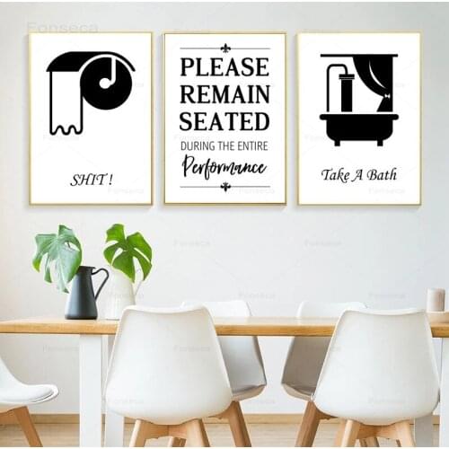 Funny Bathroom Quote Posters and Prints Modern Home Decoration Black White Bathtub Wall Art Poster Toilet Canvas Paintings