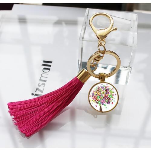 The tree of life Women Bag Tassel Keychain Women pendant Art Tree Car Key chain charm Women Pendant Fringe Key Ring Art 07