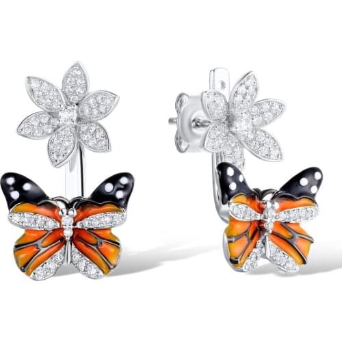Bohemian Flower Butterfly Wedding Dangle Earrings for Women Hight Quality Enamel Cubic Zirconia Silver Ear Earrings Boho Jewelry