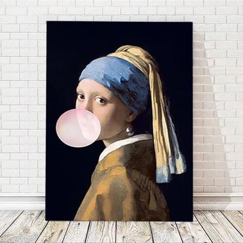 Blowing Bubble Woman Posters Canvas Print The Girl With A Pearl Earring Oil Painting Wall Art Creativity Decoration Paintings